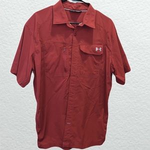 Under Armour Shirt Men L Burgundy Vented Fishing Outdoor Short Sleeve
